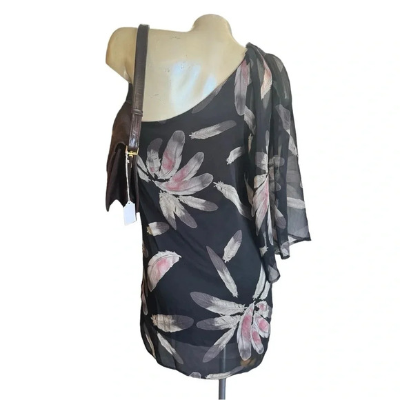 Vintage 90s Y2K Boho Feathers Mini Dress, Off The Shoulder Dress - Picture 5 of 11